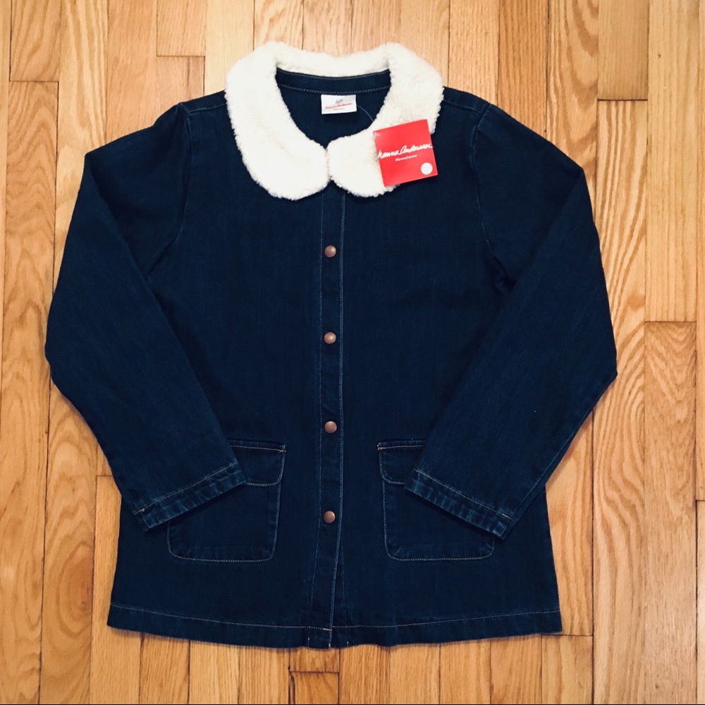 NWT Hanna Andersson Denim Snap Coat Sherpa Collar